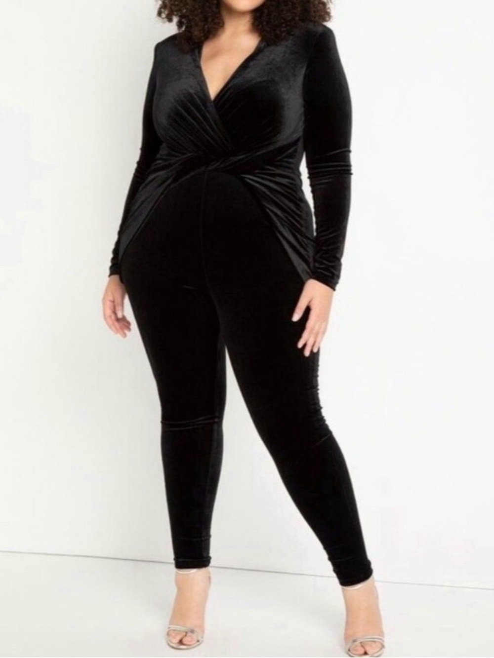 Eloquii Black Velvet Wrap-Front Style Jumpsuit
